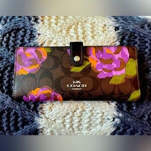 Coach Brown Wallet with Purple Floral Design